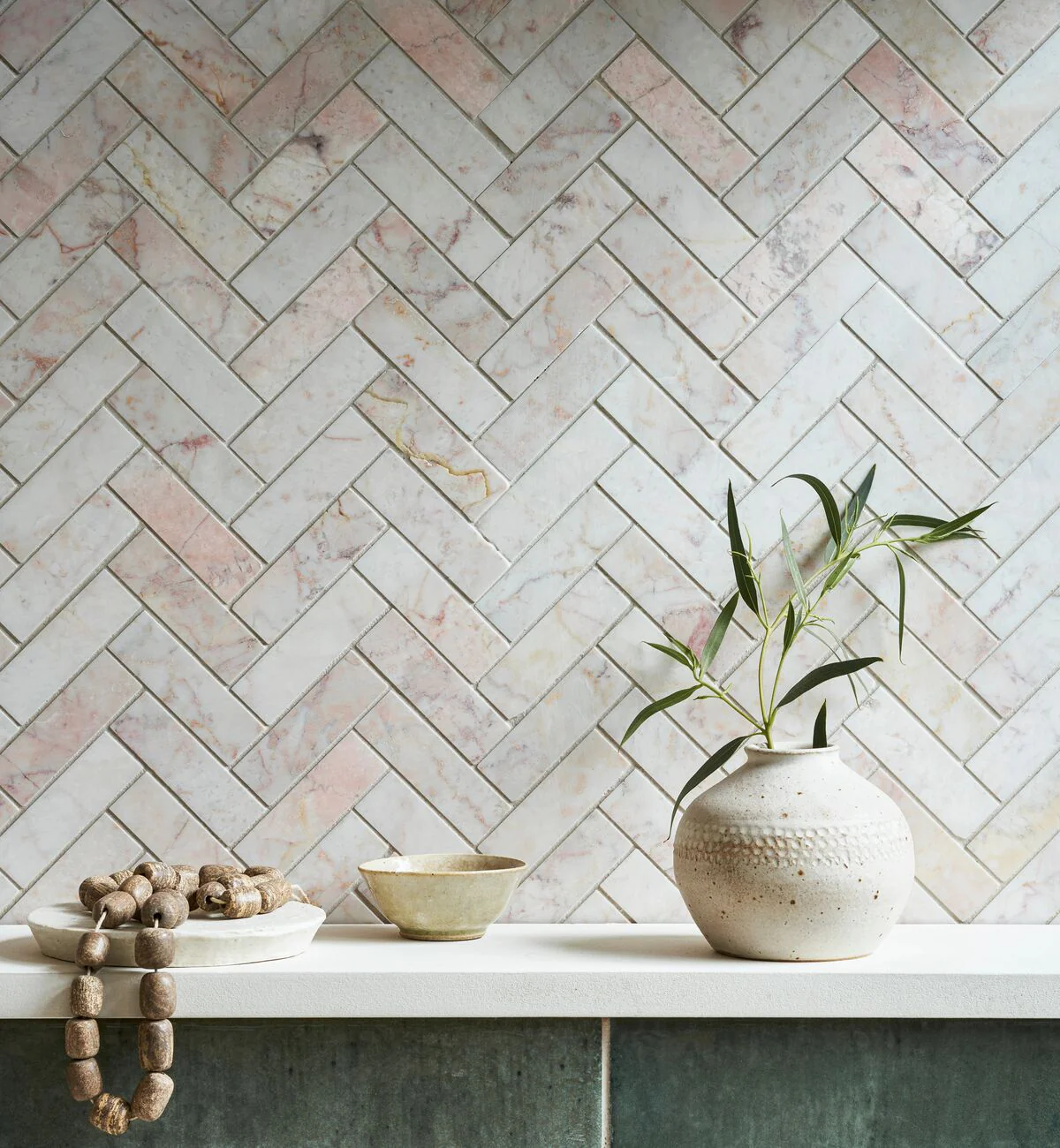 Aegean Pink Herringbone Marble Mosaic Tile - Image 4