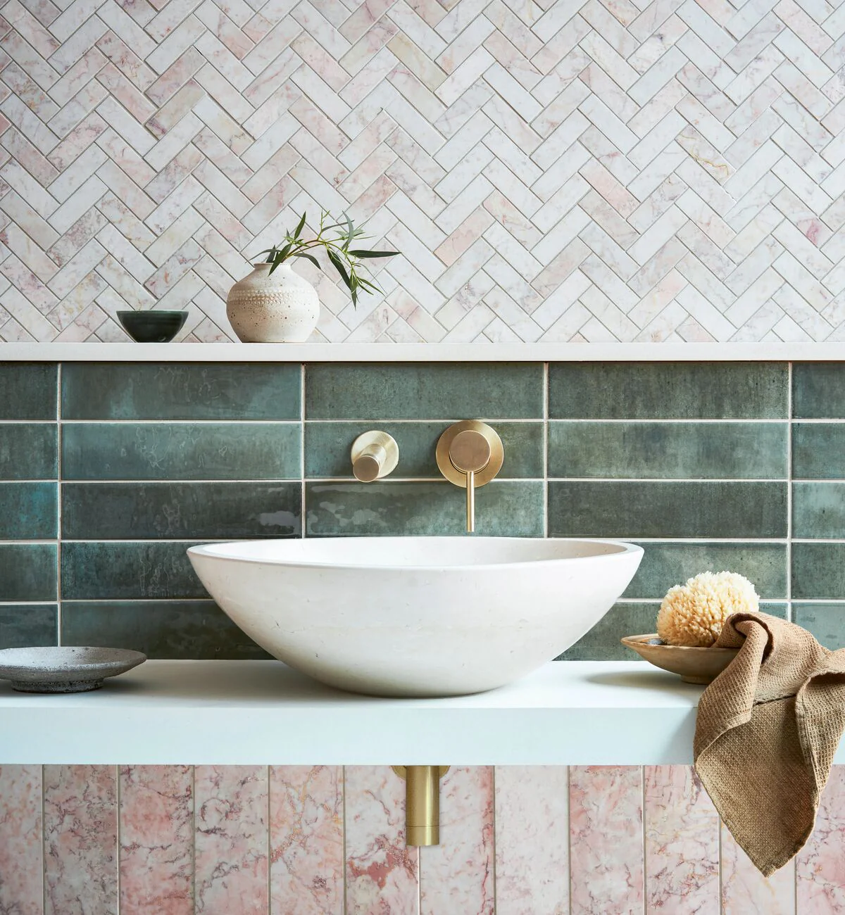 Aegean Pink Herringbone Marble Mosaic Tile - Image 3